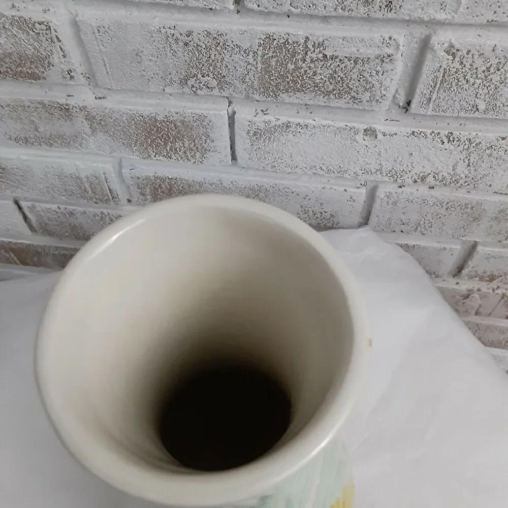 Antique Holland Mold Ceramic Vase Handpainted Romantic Note